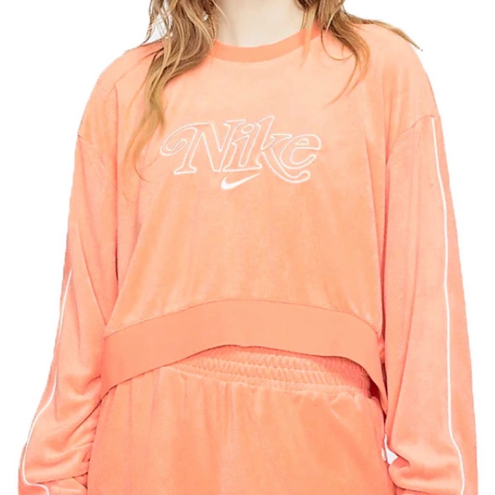 NWT Nike Women's Small Retro Femme Terry Cropped Crew Sweatshirt Orange $65 MSRP
